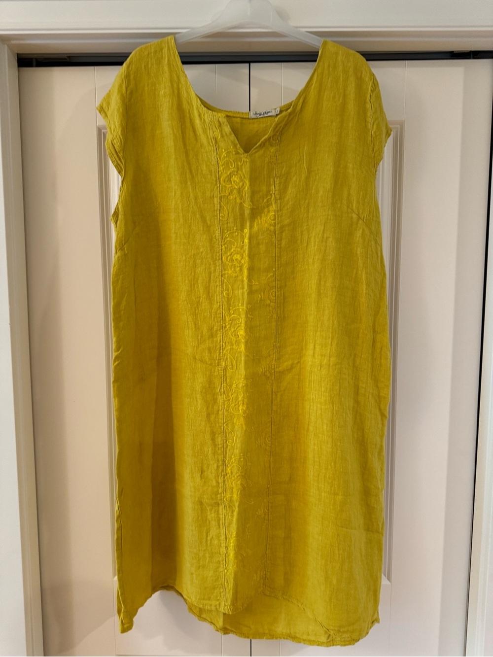 100% LINEN❤️Ladies Lime Green Linen Embroidered Shift Dress